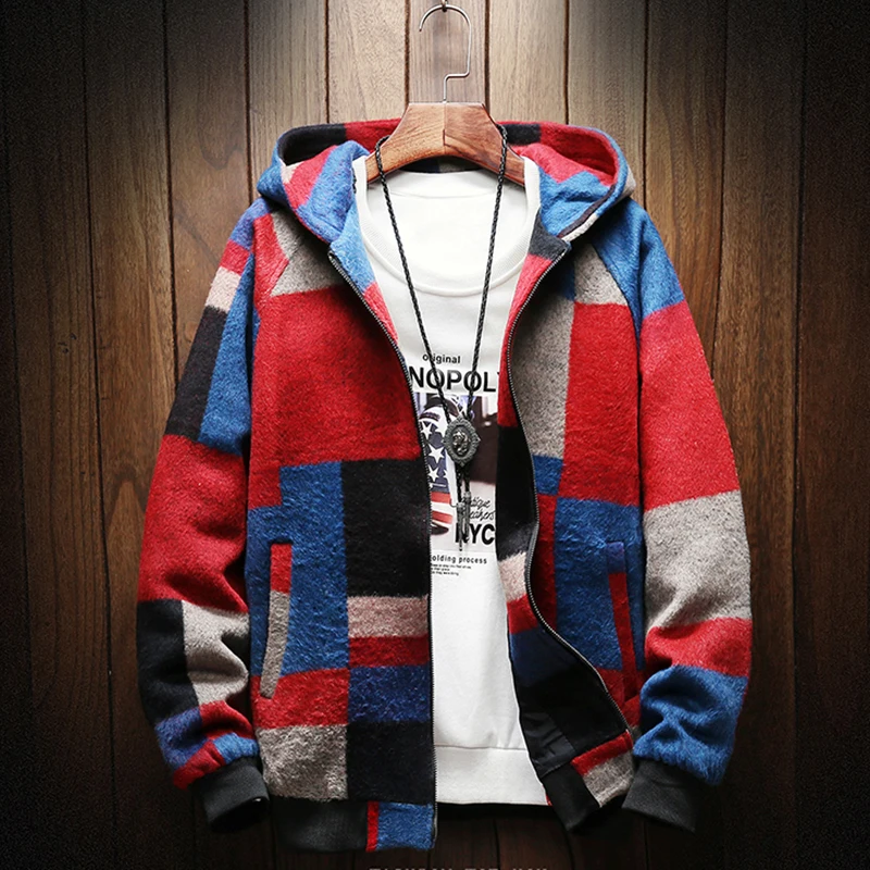 Куртка мужская с капюшоном разноцветная в стиле пэчворк | Мужская одежда