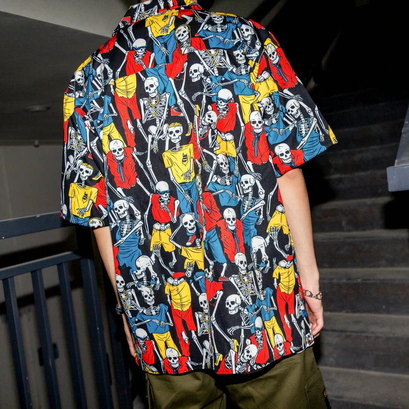 OSCN7 2021 Повседневная рубашка с коротким рукавом и принтом Мужская Уличная летняя