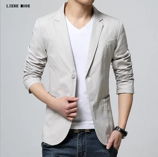 Новинка 2019 Мужской Блейзер черный бежевый хаки Хлопковый пиджак корейский