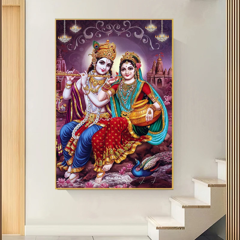 

India Religion Canvas Painting on The Wall Art Prints Lord Radha Krishna Portrait Posters Pictures for Living Room Home Decor
