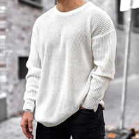 mens casual long sleeve knitted sweater solid color round neck loose pullover top knitwear daily wear for autumn spring