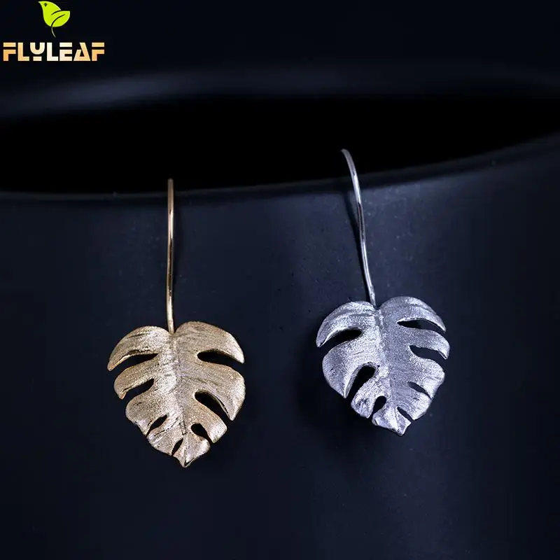 925 стерлингового серебра монстера свисающие серьги для женщин в этническом стиле