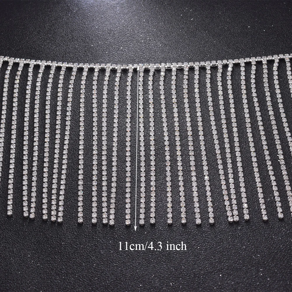 Оптовая продажа 1 ярд Блестящий Кристалл Стразы отделка с кисточками пришить