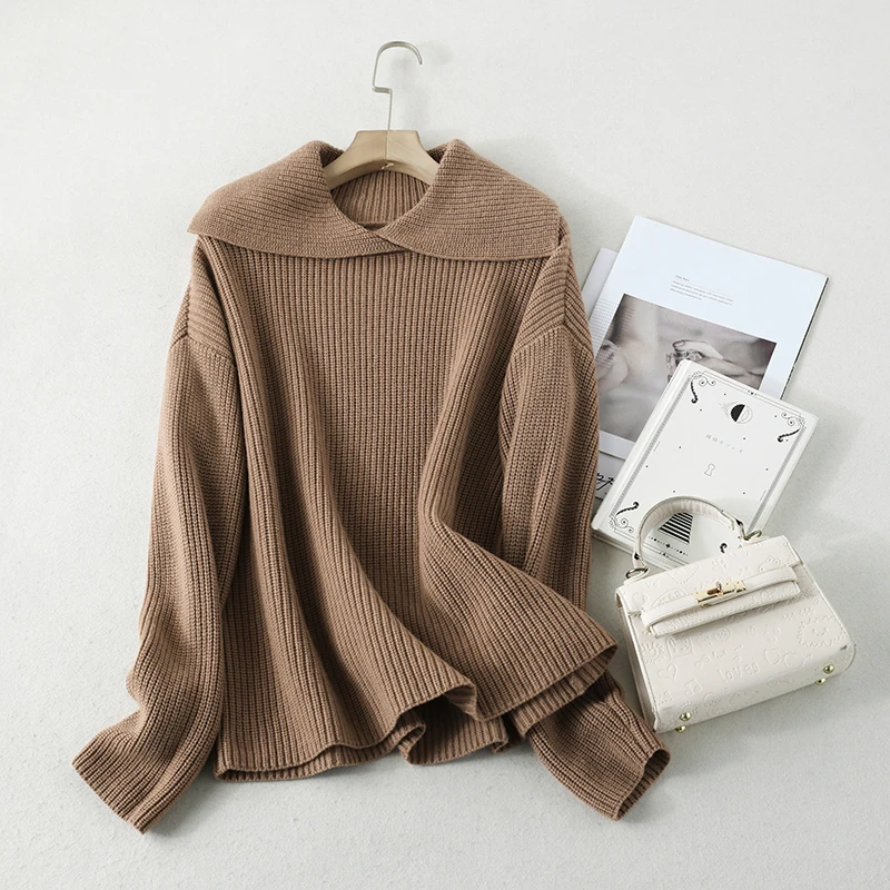 

Womens Sweaters 2021 New Products In Autumn And Winter Pure Wool Lapel Long Sleeve Pit Stripe Knitted Pullover