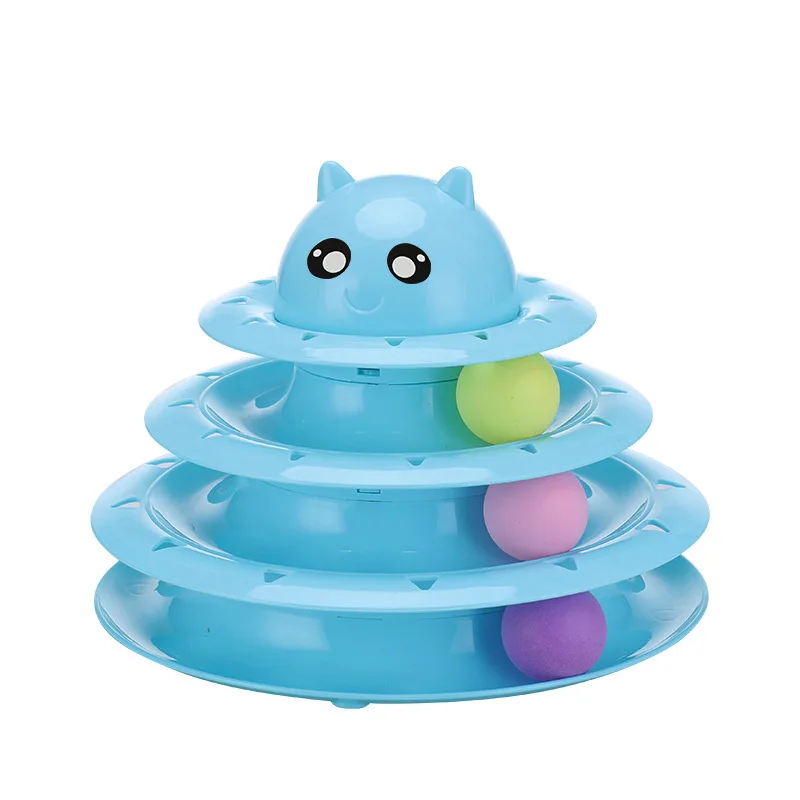 

4 Levels Pet Cat Toy Training Amusement Plate Interactive Tower Tracks Disc Cat Intelligence Curious Ball Quadruple Disc Tumble
