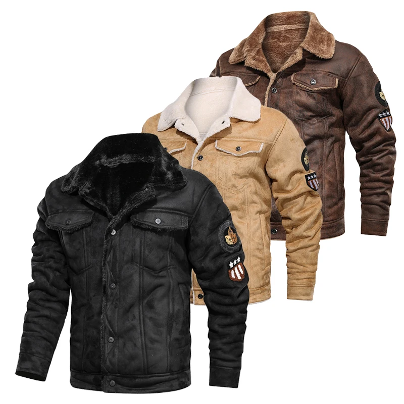 Мужская куртка из ПУ кожи теплая спортивная в стиле милитари пилот на осень и
