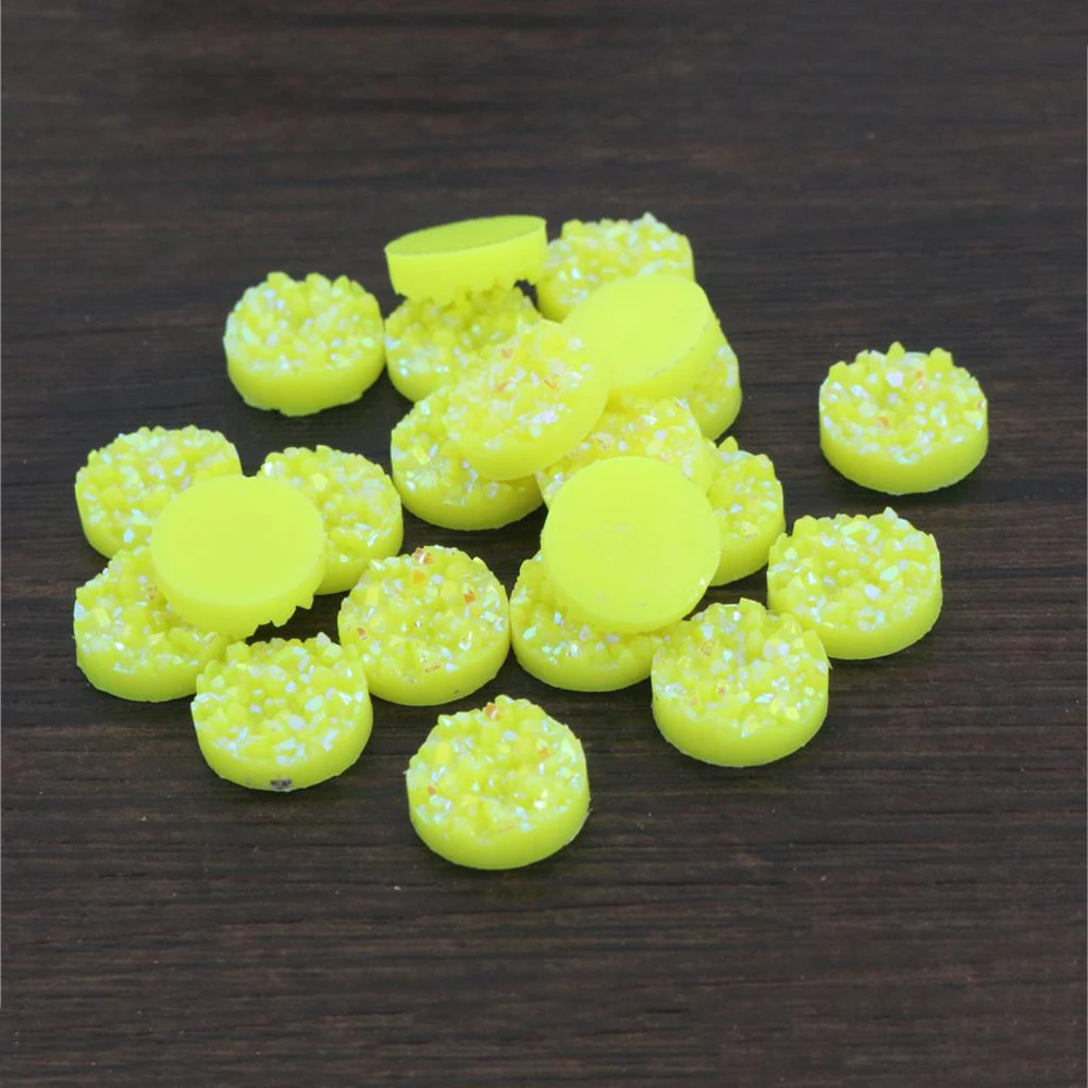 

Fashion 8mm 10mm 12mm 40pcs lemoncolored AB Colors Natural ore Style Flat back Resin Cabochons For Bracelet Earrings accessories