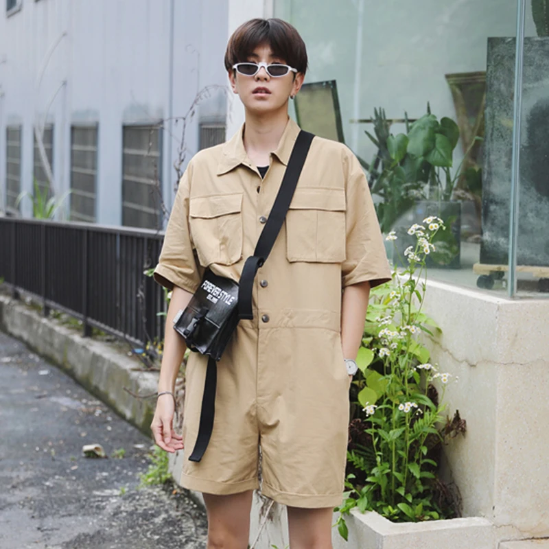 

Рубашка, комбинезон, летние универсальные модные мужские шорты с множеством карманов, модные японские модные шорты с коротким рукавом, слит...