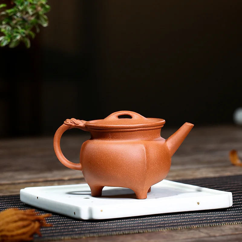 Чайник Zisha с тремя ногами чайник ручной работы в стиле кунг-фу фиолетовая глина