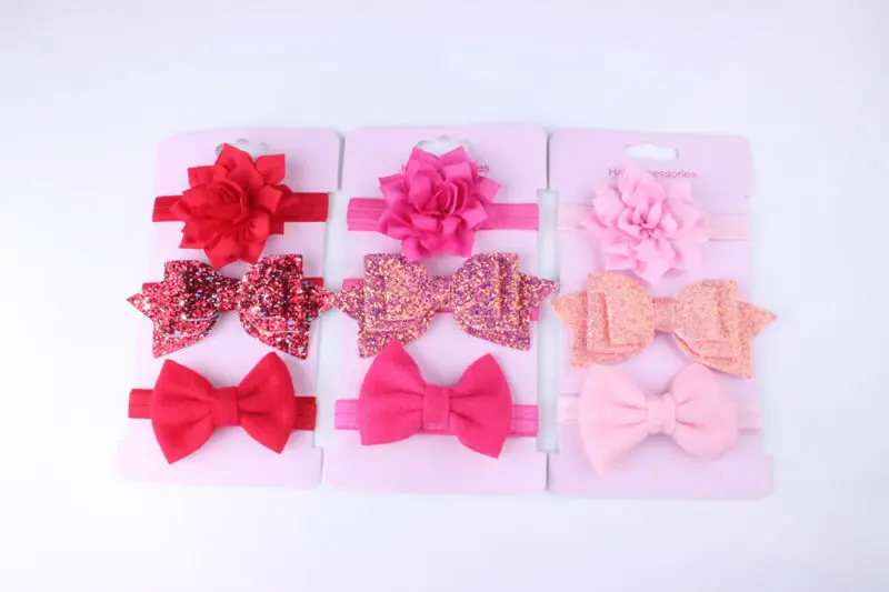 2019 Fashion Beauty 3Pcs Baby Girls Infant Toddler Flower Bow Sequined Headband Hair Band Accessories | Детская одежда и обувь