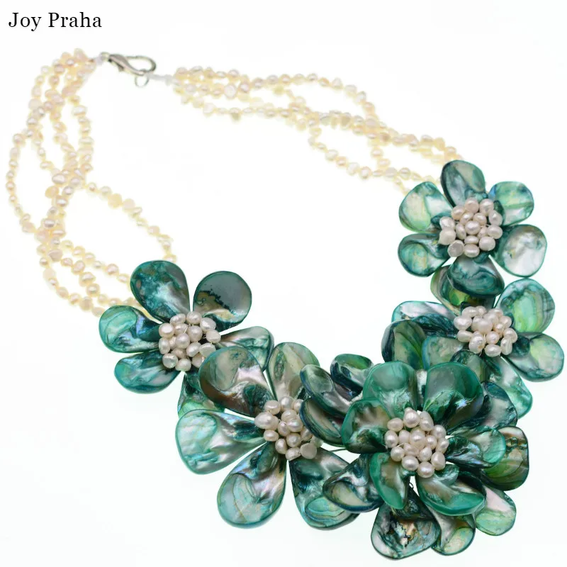

Green shell natural white pearl women necklace / Personalized flower short clavicle chain / wholesale dropshipping