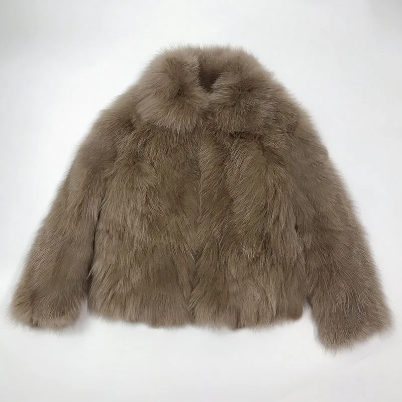 

Fox Fur Jacket Cuffs patchwork coat outwear jackets winter parka Top Winter Garments Plus Size Turn Down Collar khaki