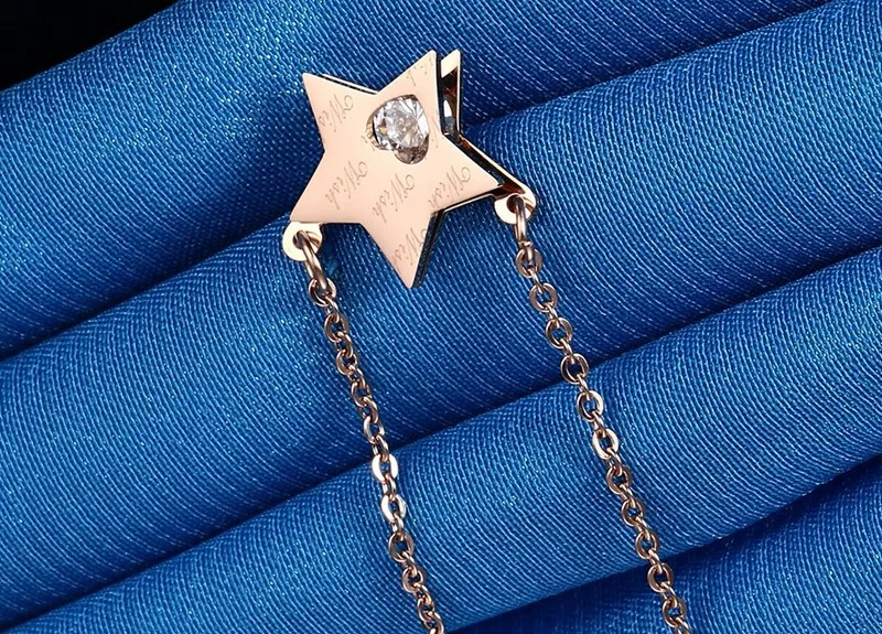 

FXM steel necklace hot sell popular man woman 13mm Five-pointed star shape rose color lover gift women Korea style