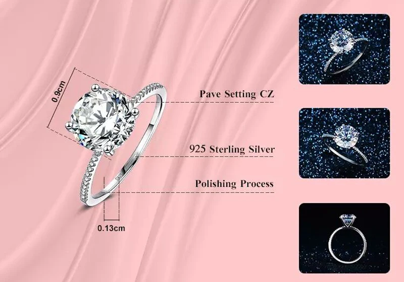 Классическое роскошное Настоящее твердое 925 пробы Серебряное кольцо 3Ct 10 сердца, стрелы, циркония, обручальные ювелирные кольца для женщин