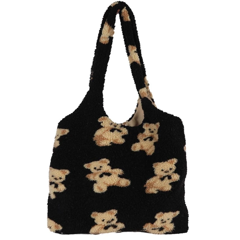 

Cute Plush Bear Pattern Women Tote Bag Messenger Casual Daily Wear Hand Bag Purse Large Capacity Money Clutch Personality QXNC
