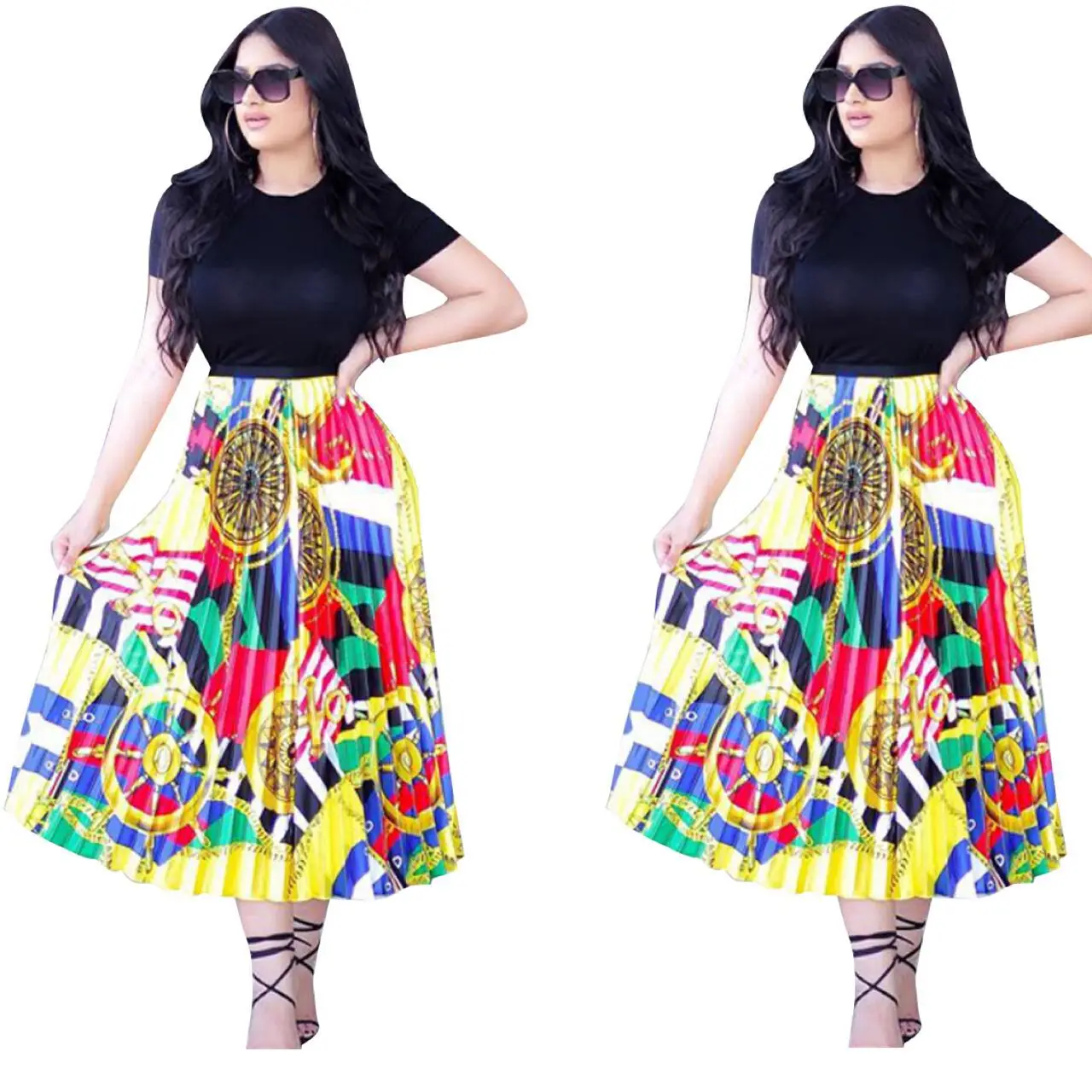 Dashiki African women wear sexy fashion pleated skirts casual print | Тематическая одежда и униформа