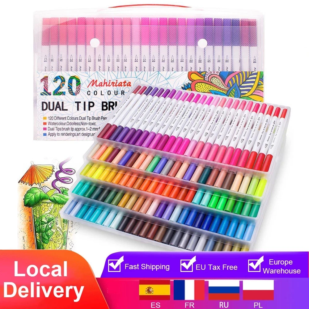

Dual Tip Art Markers 60/100/120 Colors Calligraphy Watercolour Paint Brush Pen Set for Adult Colouring Books