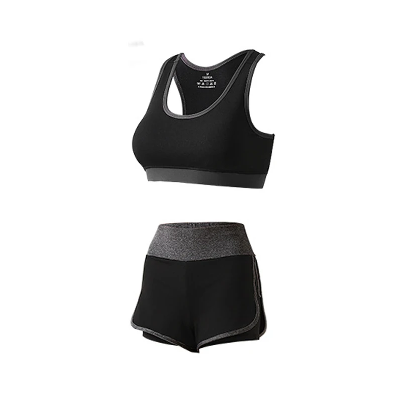 5PC Yoga Set Sports Wear For Women Gym Clothing Fitness Leggings Bra Women's Sports Suits Workout Outfit Running Clothes Set - Цвет: Black-2pcs