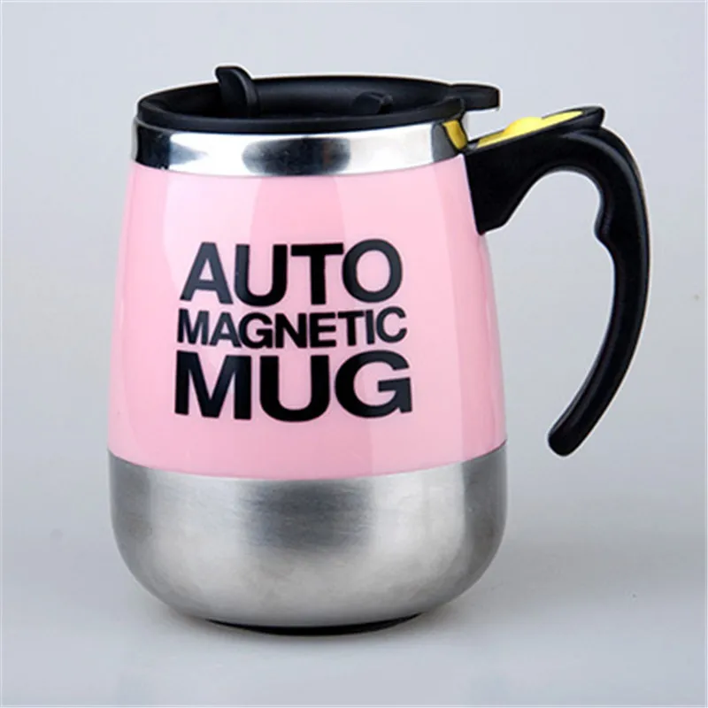 Pink Auto Magnetic 400/450ml Mugs Automatic Electric Lazy Magnetic Self Stirring Mug Coffee Milk Mixing Mug Smart Stainless Steel Jui ce Mix Cup - Color: Pink Auto Magnetic