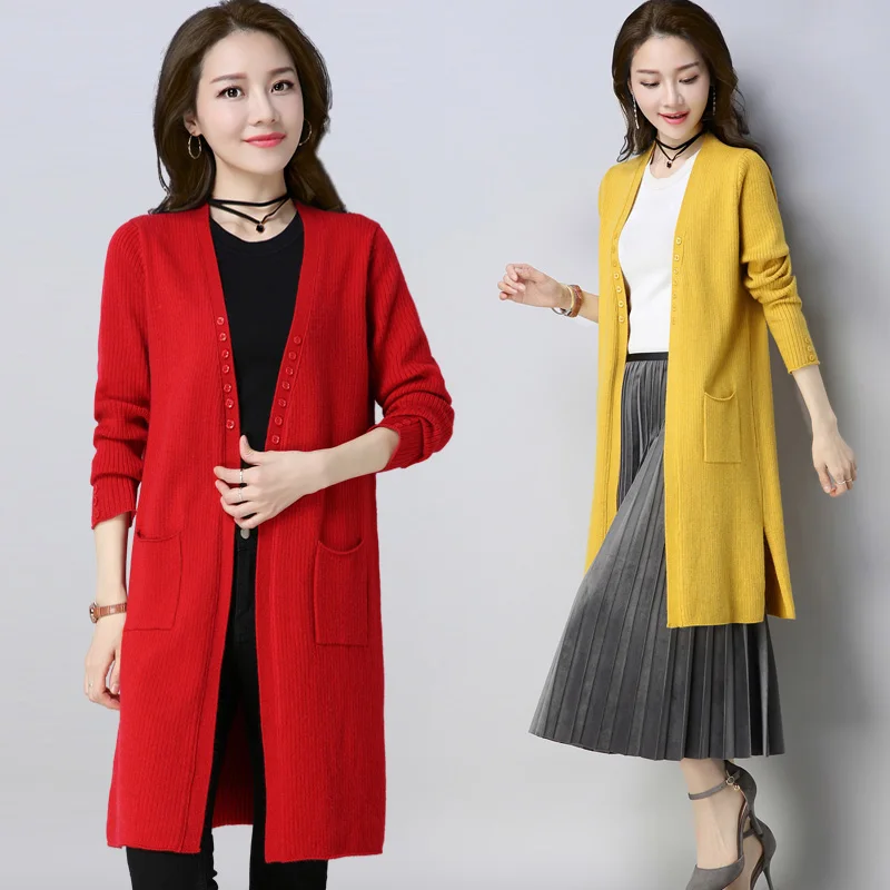 Свитер куртка для женщин 2019 весна и осень длинный рукав вязаный свитер кардиган