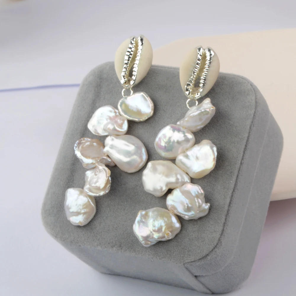 Серьги-подвески женские из Каури с жемчужными бусинами HD0197 серьги натурального