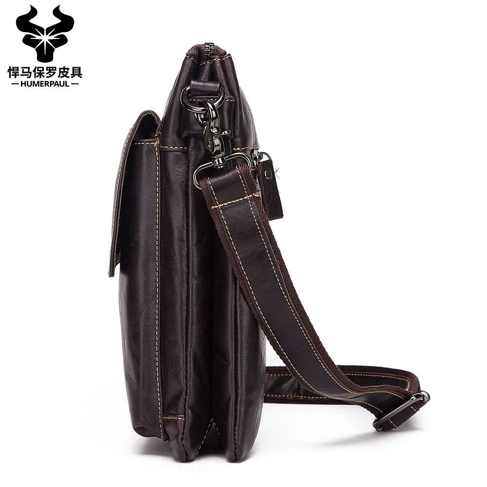 

HUMERPAUL 100% Genuine Cowhide Leather Messenger Bag Small Handbag Male Shoulder Bolsas Business Crossbody Male Famous Sling Sac