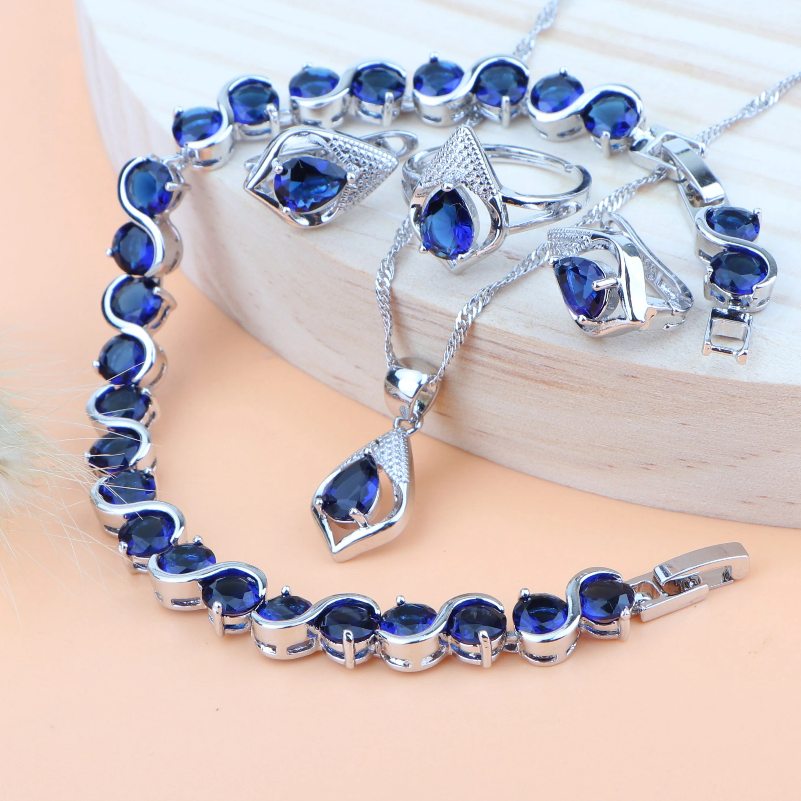 Женский свадебный комплект ювелирных изделий из стерлингового серебра 925 пробы