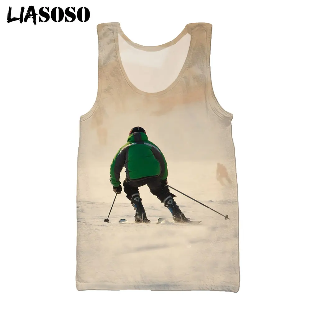 

LIASOSO Skiing Sports Snow Mountain Men's Tank Tops Bodybuilding Gym Clothing 2021 3D Print Man Sleeveless Vest White Large Size