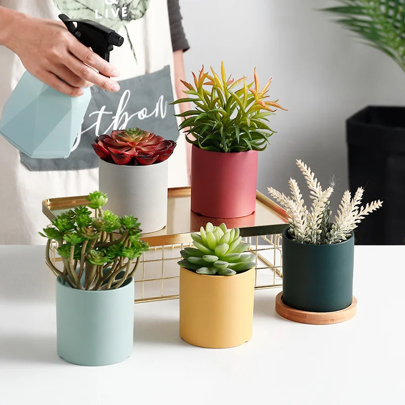 Цветочный горшок в скандинавском стиле 8 см/3 дюйма с подносом цветной