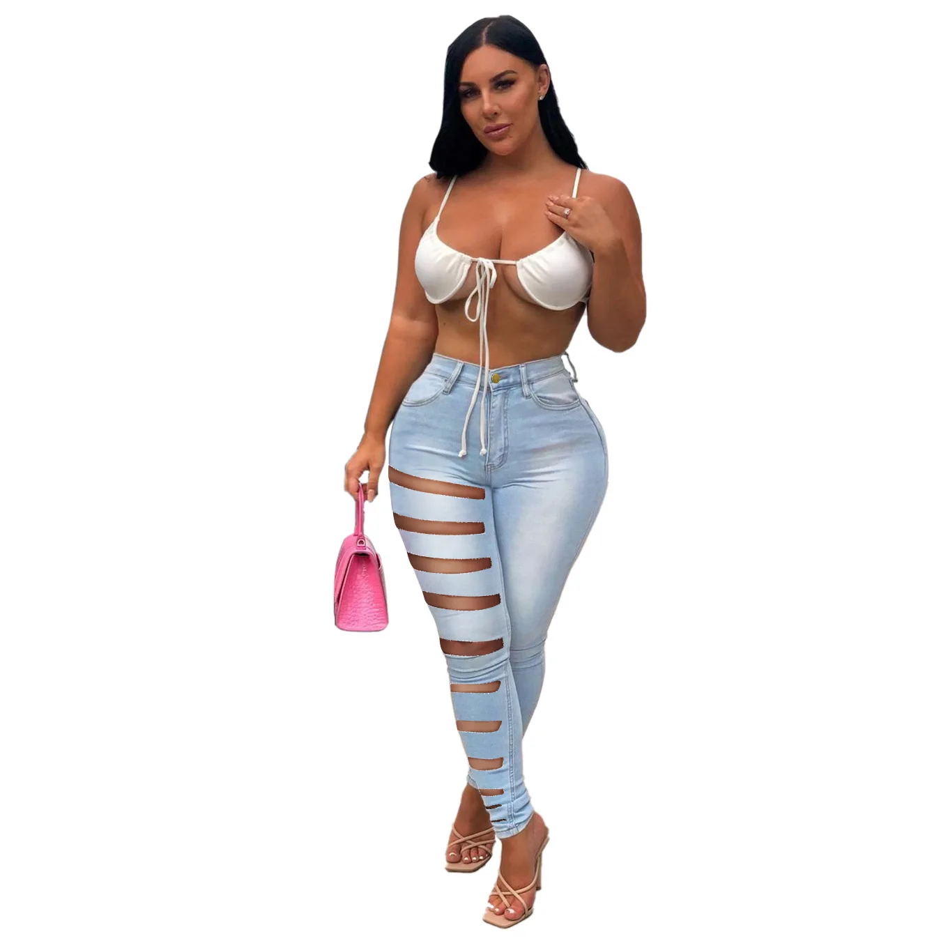 

2021 new fashion ripped denim pants ripped jeans for women