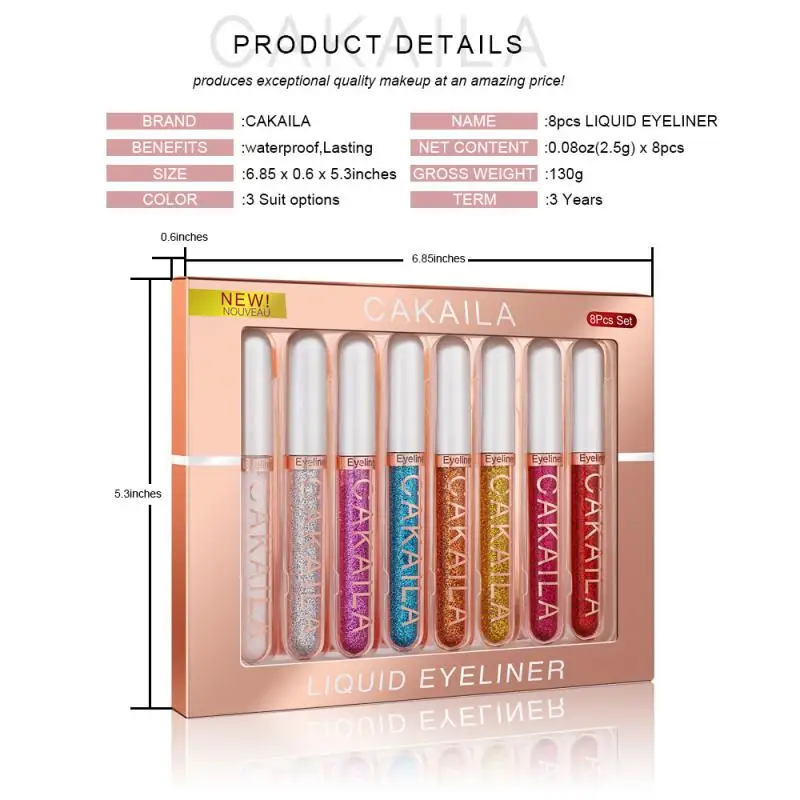 

8PC/Set Glitter Liquid Eyeliner Color Matte Quick-drying Long Lasting Non-smudge Eyeliner Make Up Cosmetics Eyeliners Set TSLM1