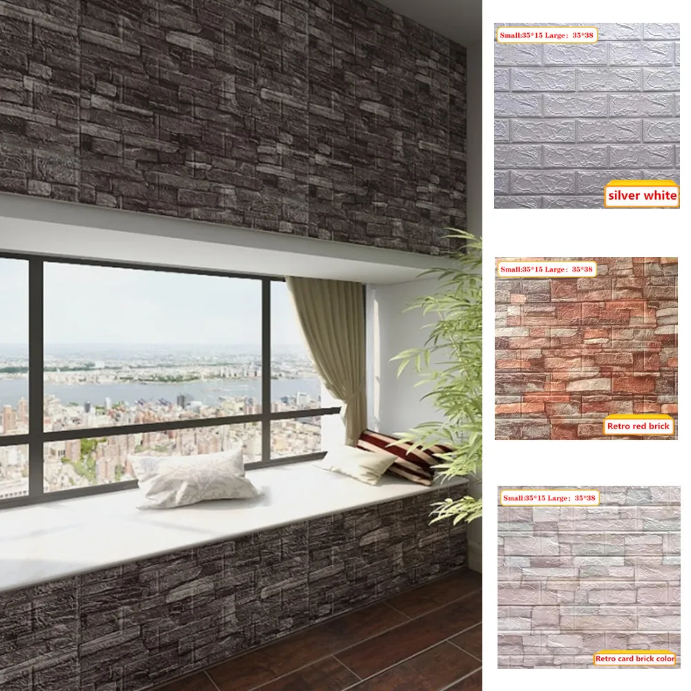 3D-обои 35X38 с рисунком непрерывного кирпича, водостойкие наклейки, домашний декор, 3D Самоклеящиеся обои, настенные наклейки