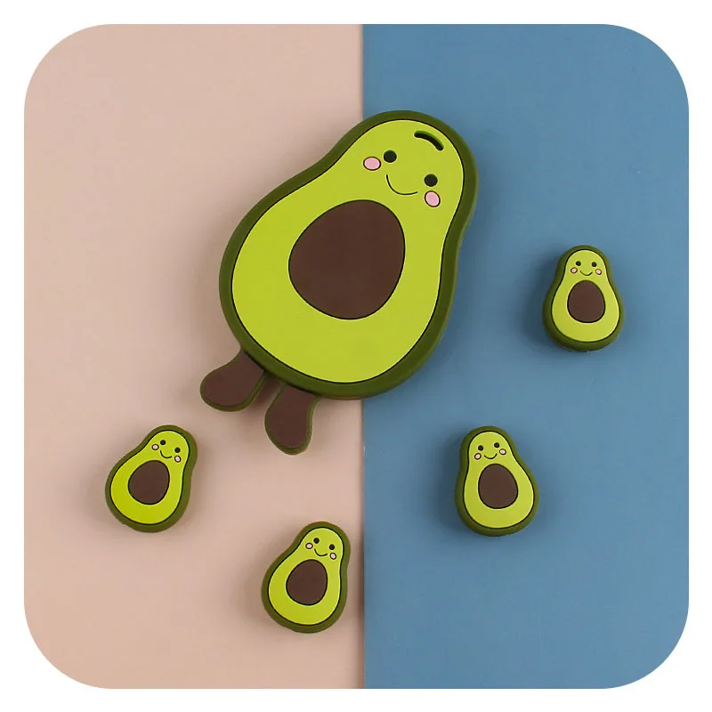 Coskiss-Cuentas de aguacate de silicona para beb&eacute;, collar de mordedor de dibujos animados para ducha, chupete para masticar, accesorios de juguete sensoriales, 5 uds.-2