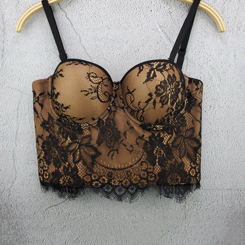 Женский Кружевной укороченный топ бюстье на бретельках с открытой спиной