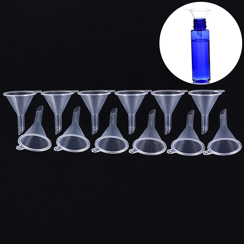 

12pcs Small Clear Plastic PP Mini Funnels Packaging Travel Tools For Empty Bottle Filling Perfumes Essential Oils Aromatherapy