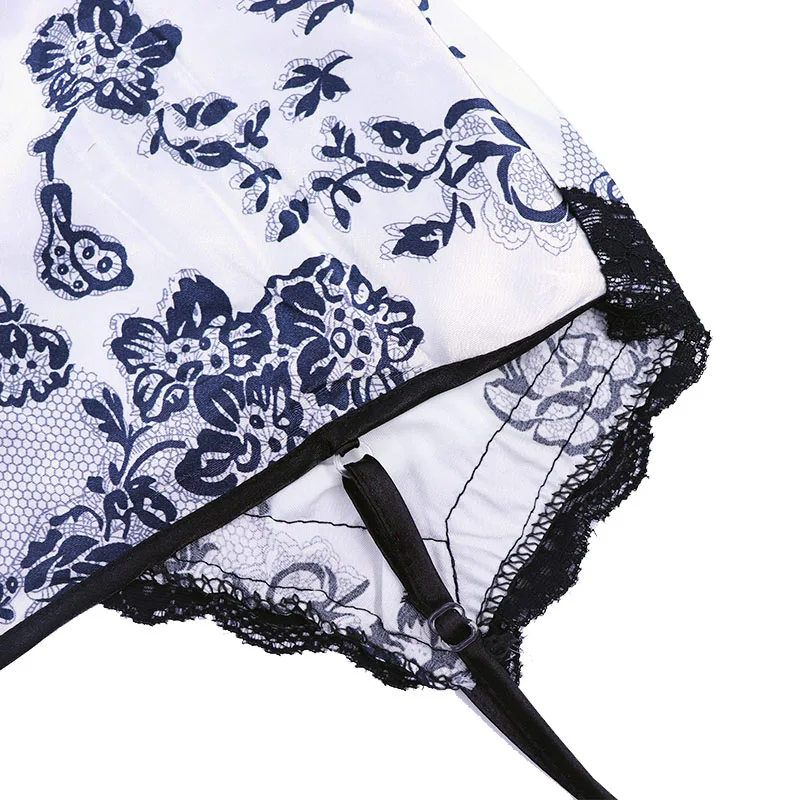 

2pcs Women Sexy Lace Nightwear Ladies V-Neck Lingerie Silky Nightdress Silk Sleeveless Sling Bow Flower Temptation Home Dress