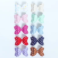 2pcs witty colourful wave point leather bow hairpin for girls kids women barrettes hair accessories headwear cute side hair clip