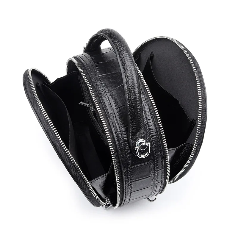 

circular genuine leather bags for women 2020 crocodile cow leather shoulder bag small female crossbody bag