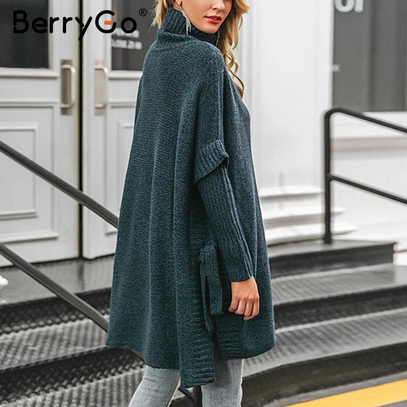 BerryGo Turtleneck autumn winter sweater women Long sleeve solid ladies poncho Casual bat female pullover | Женская одежда