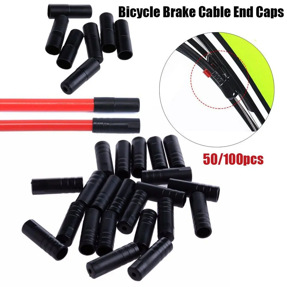 

50/100pcs 4/5mm Plastic Black MTB Bike Accessories Bicycle Brake Gear Caps Tips Crimps Outer Cable Cover Shift/Brake Cap