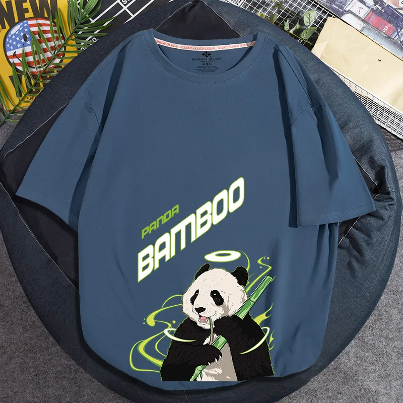 

Fashion Chinese Style Men And Women T Shirt Panda Eat Bamboo Print Short Sleeve Tops Summer New T-shirts Male Oversized 5XL 6XL
