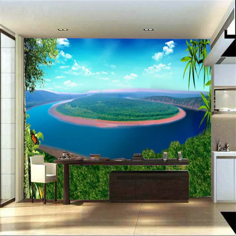 

Dropship Custom Mural Large Wall Painting Wallpaper Living Room TV Background Wall Blue Sky and White Cloud Lake Water Wallpaper