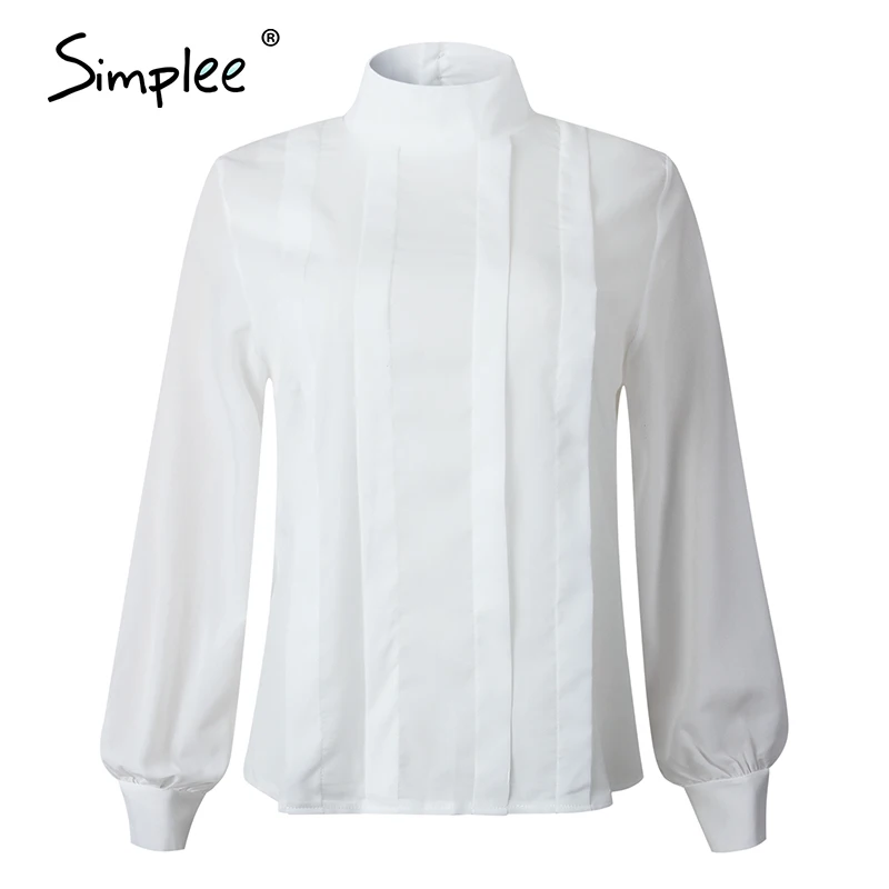 Simplee Elegant spliced chiffon blouse women Turtle neck long sleeve female tops shirt Spring summer office ladies blouses 2020 |