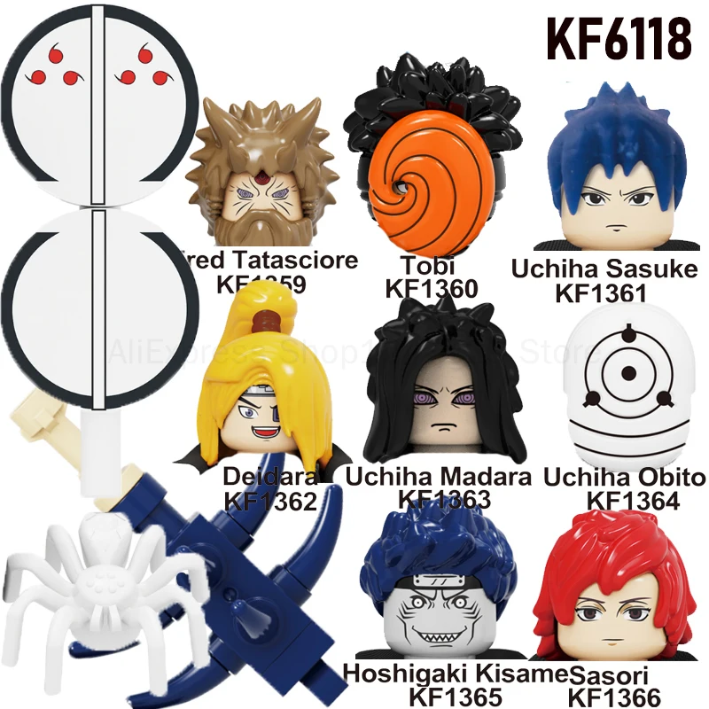 

2021 Building Blocks Anime Figures Hatake Tobi Uzumaki Uchicha Jiraiya Uchiha Itach Model For Children Head Toys KF6118