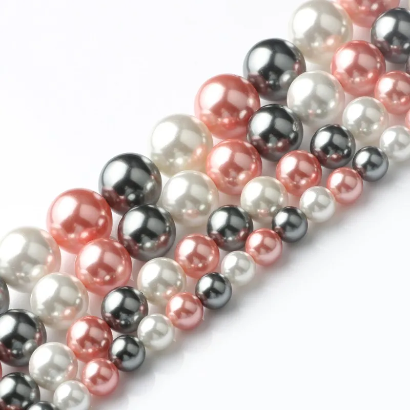 

Натуральный белый розовый серый корпус жемчужные круглые бусины для изготовления ювелирных изделий 6 8 10 12 мм Diy браслет ожерелье ювелирные ...