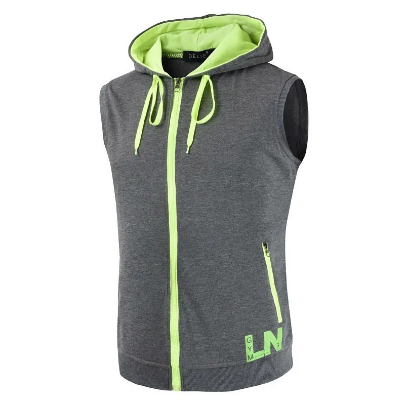 Luogen без рукавов мужской пуловер с капюшоном на молнии логотипом заказ