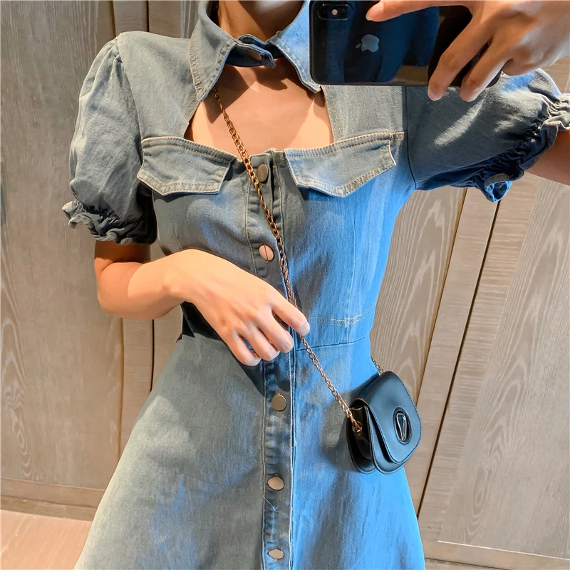 

2021 Autumn Mini Dress Short Sleeve Dress Women Denim Dresses Button Dress Casual Loose Dresses A373