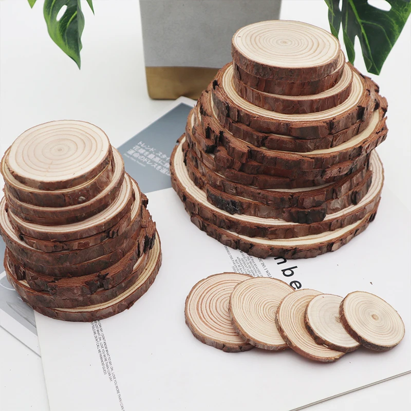 

1/2/5/10 Pcs Natural Pine Round Unfinished Wood Slices Circles With Tree Bark Log Discs DIY Crafts Wedding Party Painting Supply