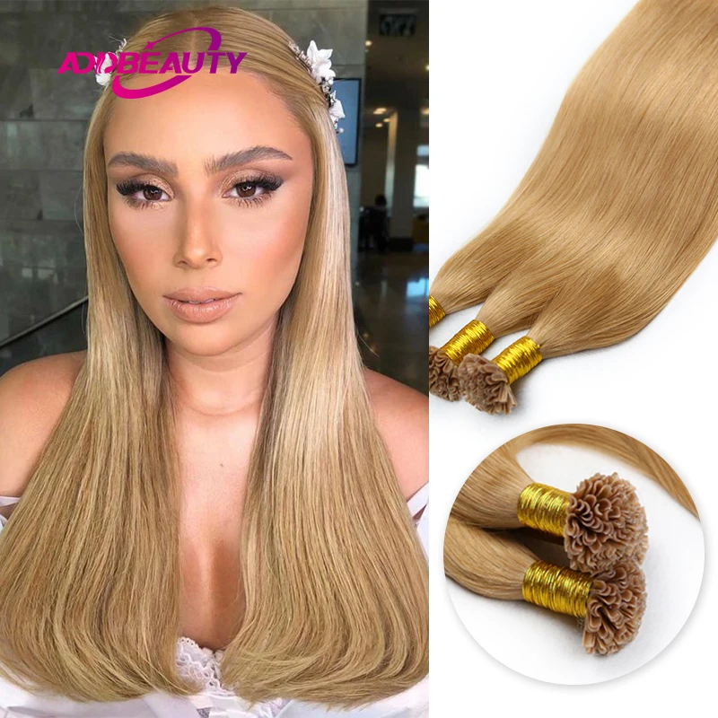 

Nail U Tips Keratin On Capsule Raw Virgin Human Hair Extensions 1g/pc 100g Straight Fusion Machine Made Natural 613 Blonde Brown