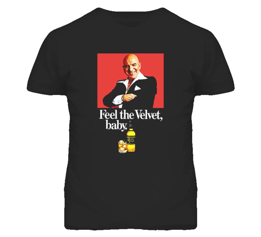 Черная бархатная футболка для виски Telly Savalas Ретро 70S Мужская черная Размер S до 2Xl
